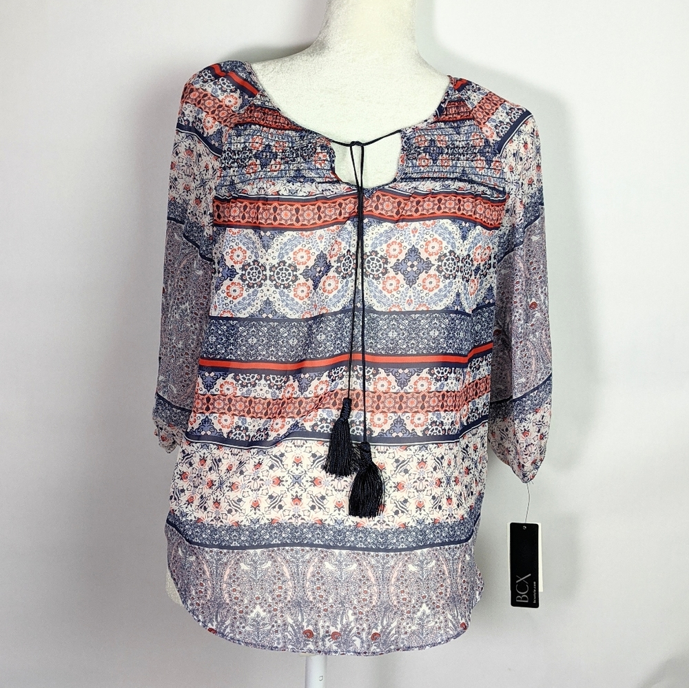 NWT BCX peasant boho top with tassel ties